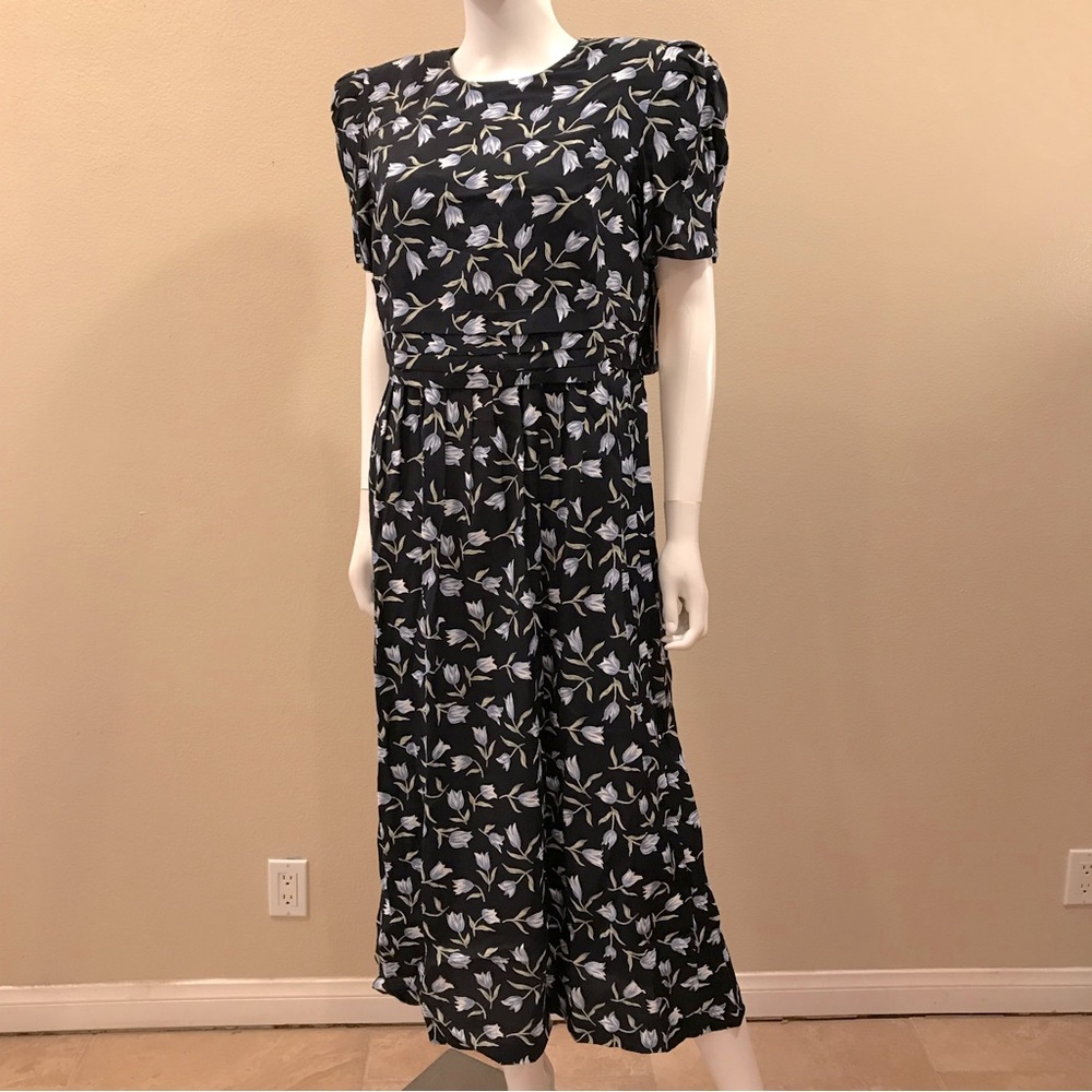 Vintage 90s Worthington Floral Dress NEW Size 14 Navy Blue Tulips Short Sleeve - Picture 11 of 15